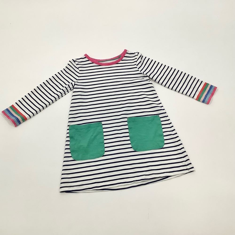 Mini Boden T-Shirt Dress Girls 5-6 Striped Rainbow Pockets Long Sleeve